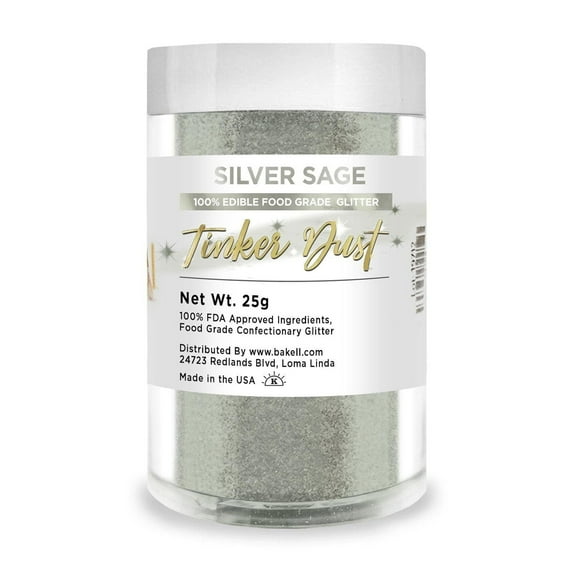 Bakell - Tinker Dust Silver Sage Edible Glitter - Vibrant Sparkle, 25g Jar