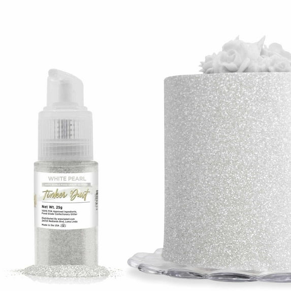 Bakell - Tinker Dust White Pearl Edible Glitter - Vibrant Sparkle, 25g Spray Pump