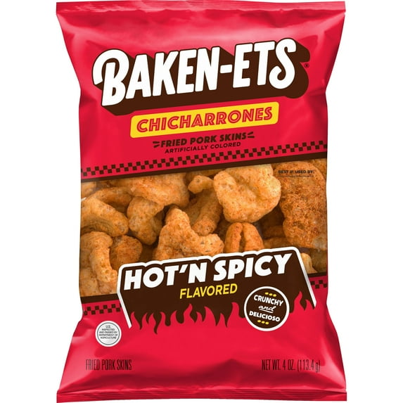 Baken-Ets Chicharrones Fried Pork Skins, , Hot 'N Spicy, 4 oz Bag
