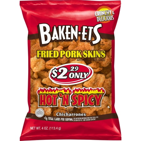 Baken-Ets Chicharrones Hot N Spicy Flavored Fried Pork Skins, 4 oz Bag
