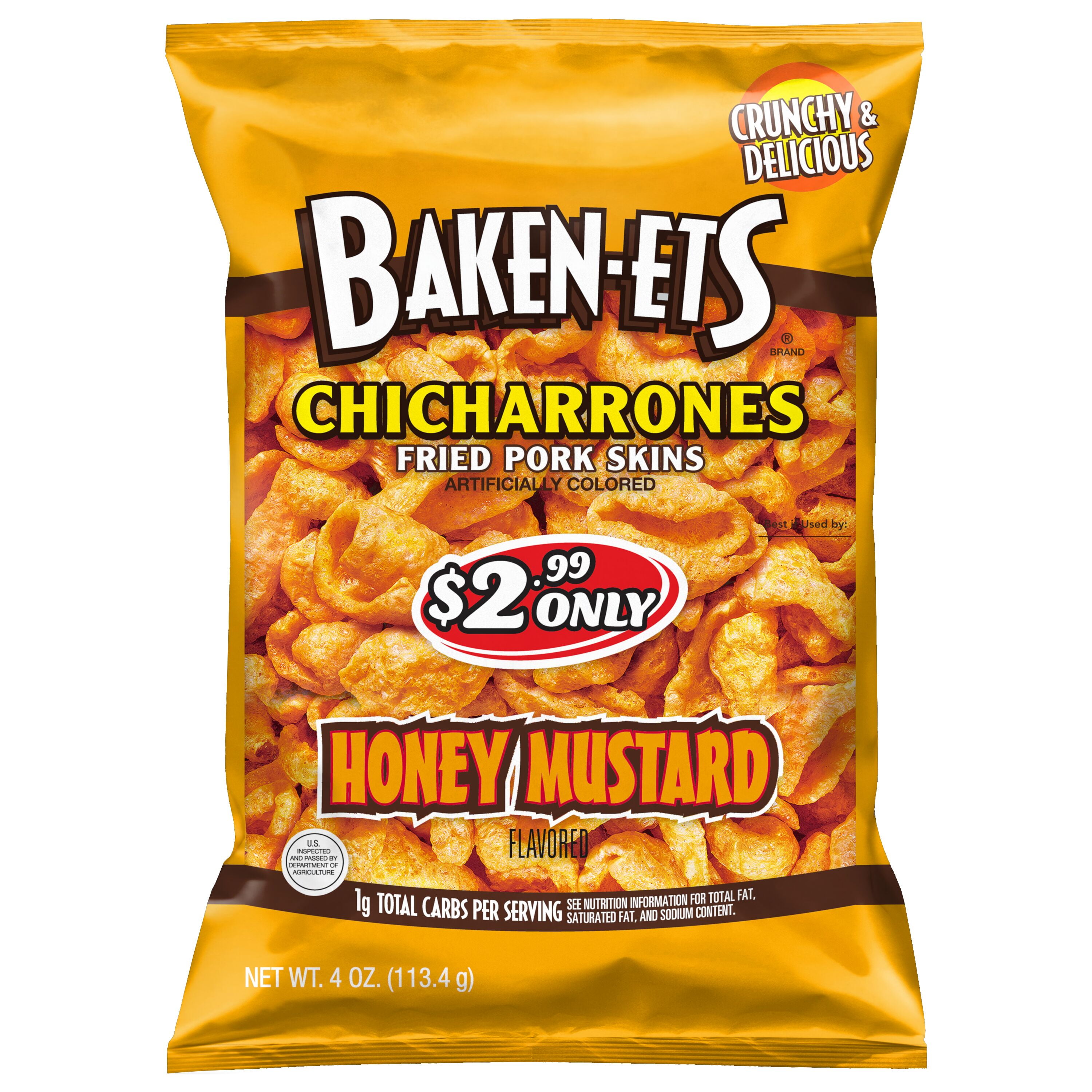 Honey Mustard Flavored Fried Pork Rinds Snacks, 4.0oz Bag Single Pack