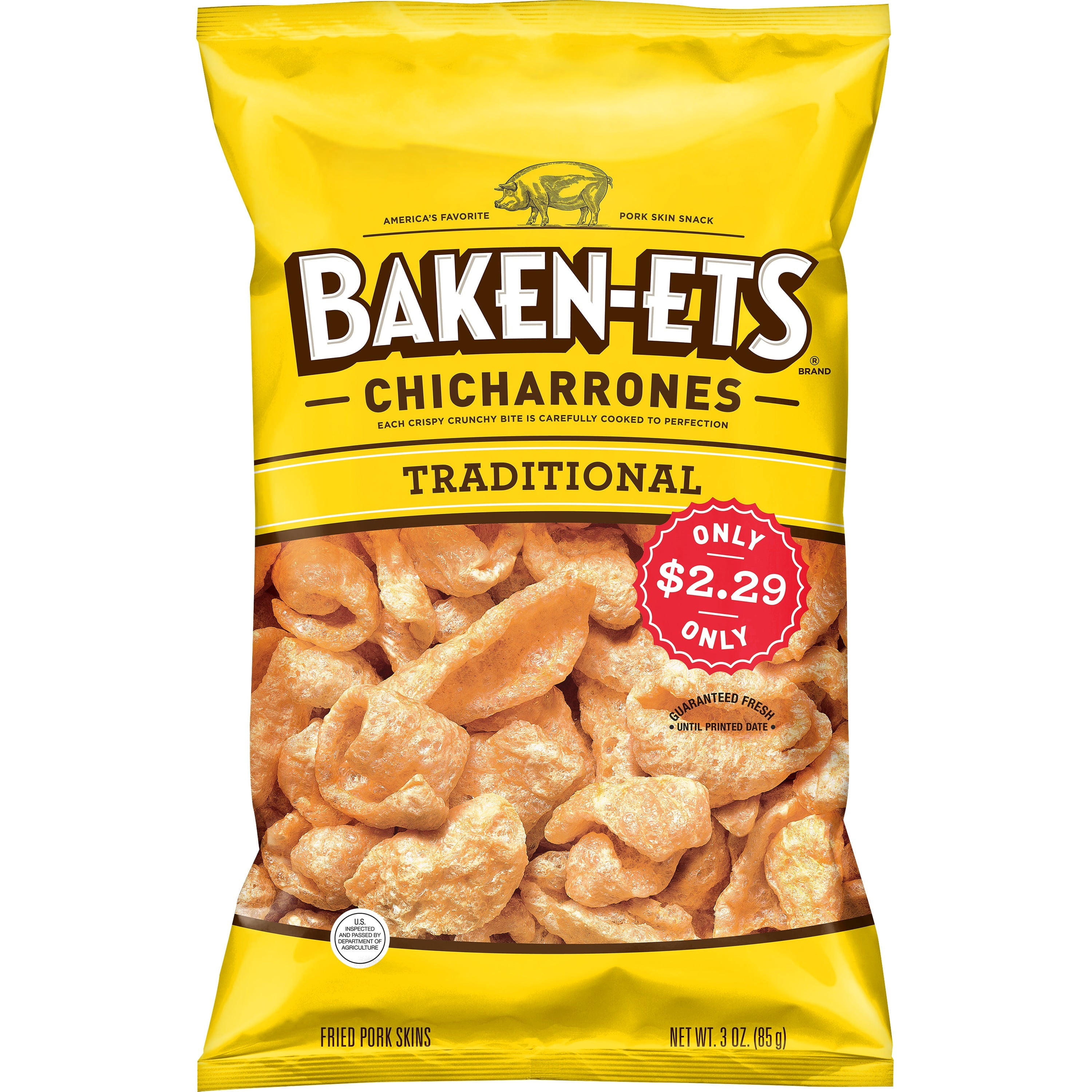 Baken-ets Traditional Flavor Fried Pork Skins Snacks, 3 oz Bag, 3 oz Size Per Serving, Value Pack