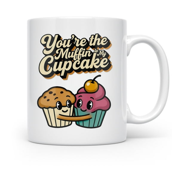 Baker 11 oz Coffee Mug - Hugging Muffin Design White Ceramic