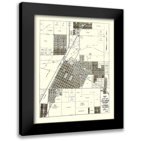 Baker 12x14 Black Modern Framed Museum Art Print Titled - Las Vegas Nevada Landowner - Baker 1940
