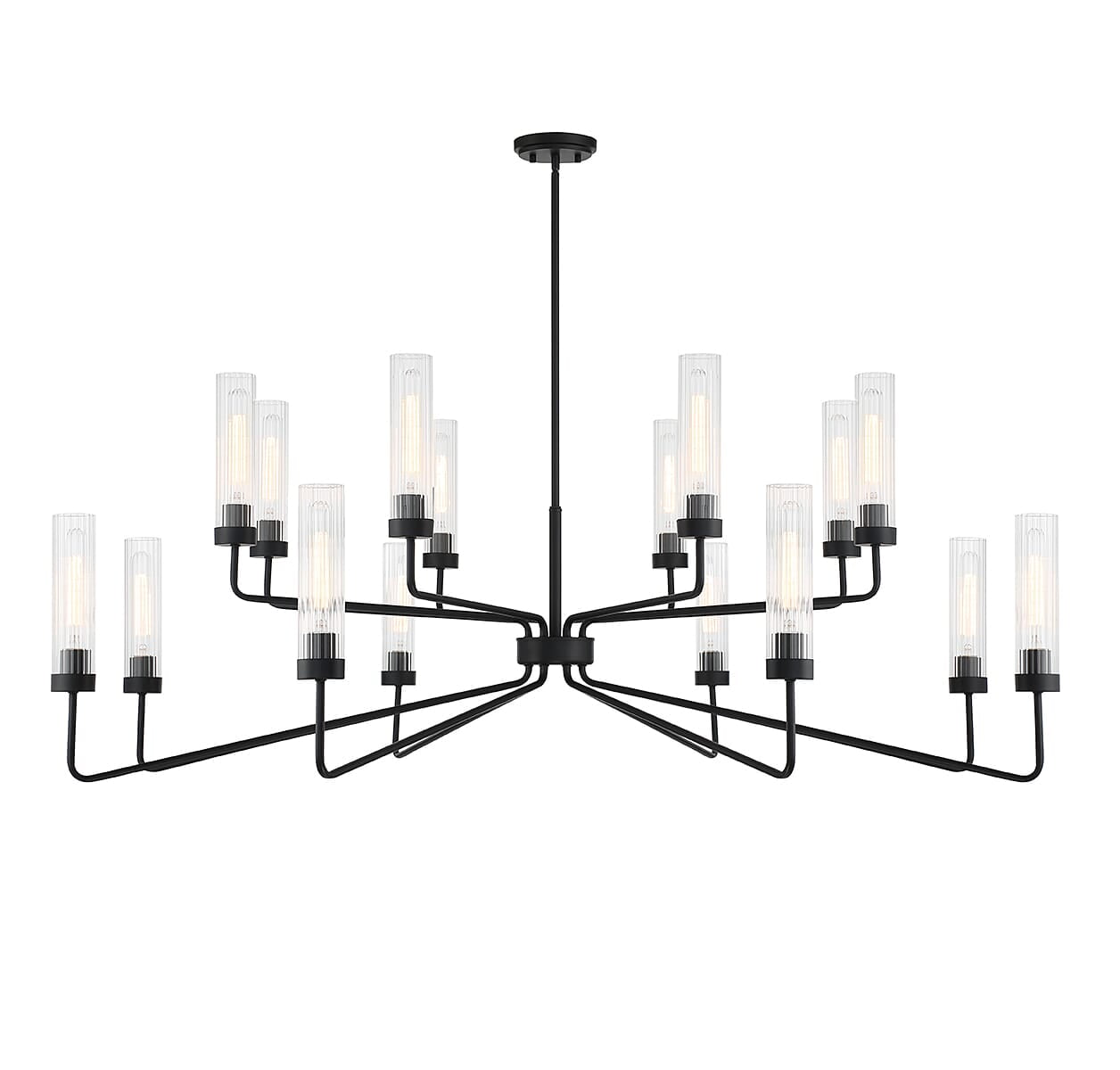 Baker Matte Black 16-Light Chandelier with Clear Ribbed Glass Shades