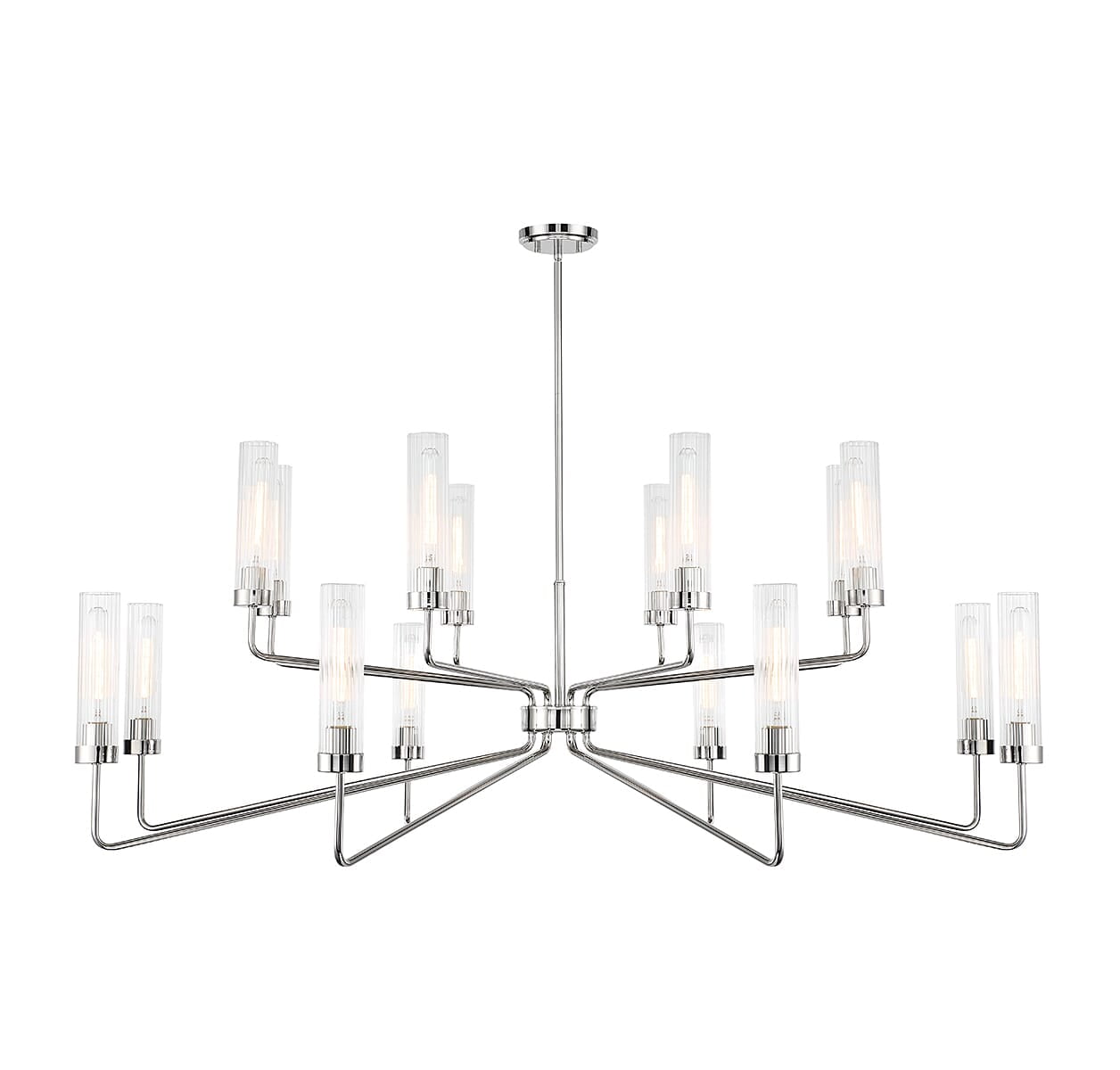 Polished Nickel 16-Light Chandelier with Clear Ribbed Glass Shades