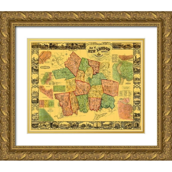 Baker 32x26 Gold Ornate Wood Framed with Double Matting Museum Art Print Titled - New London Connecticut Landowner - Baker 1854