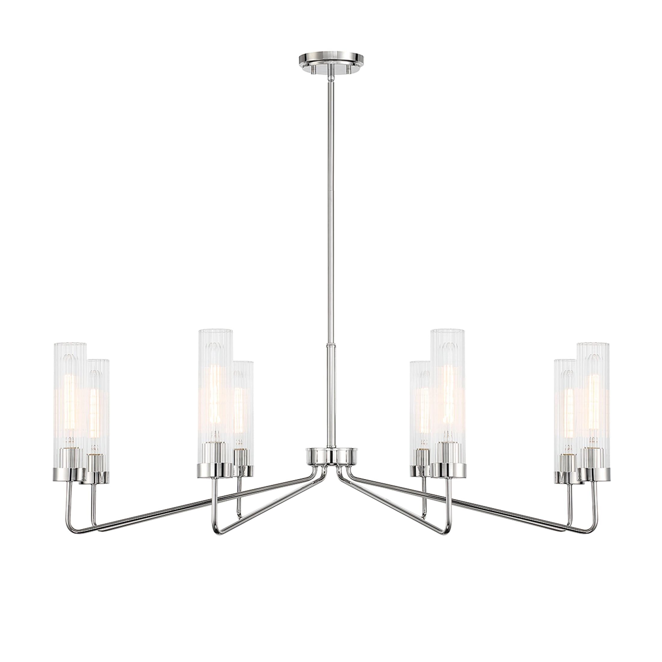 Baker 8-Light Polished Nickel Chandelier with Clear Ribbed Glass Shades