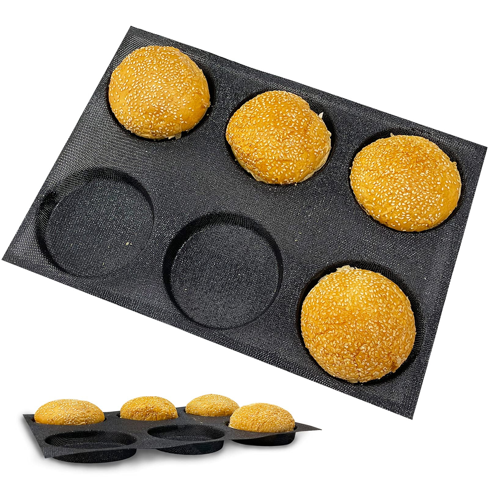 KBTBAK Black Perforated Silicone Hamburger Bun Pan, Non-Stick Baking Pan  for Making Buns