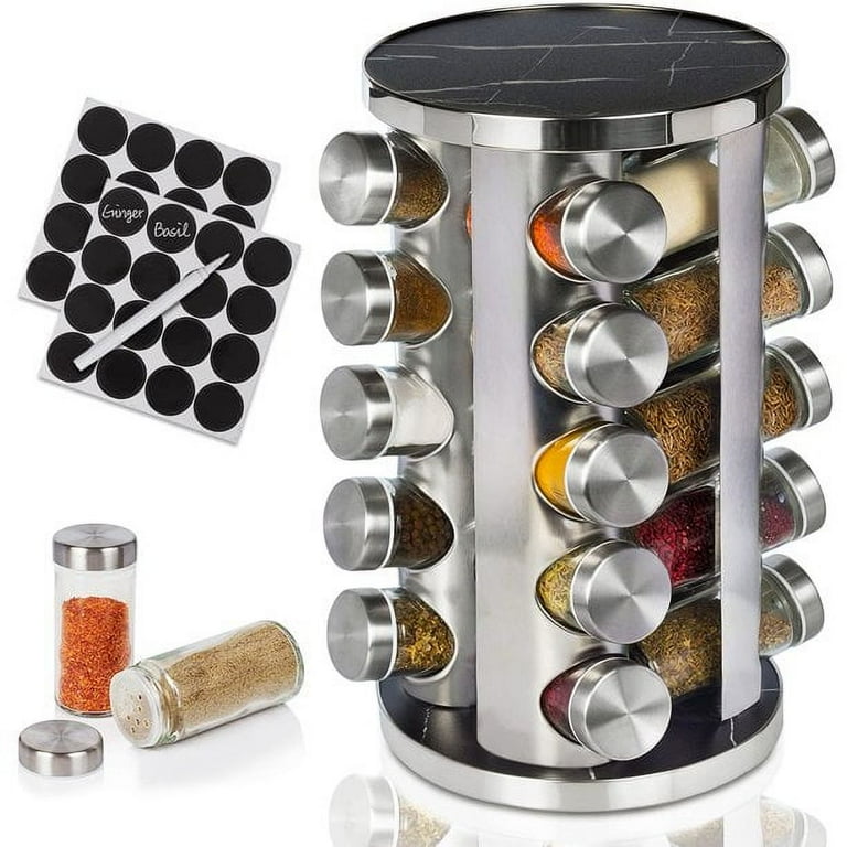 Baker Boutique Stainless Steel Rotating Spice Rack with Jars for Kitchen Black Marble