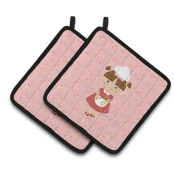 Baker Brunette on Pink Pair of Pot Holders