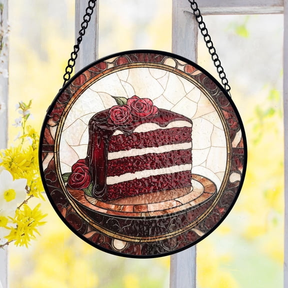 Baker Gift Stained Glass Suncatcher, Pastry Chef Suncatcher, Red Velvet Cake Lover Window Hanging, Foodie Birthday Gift For Mom