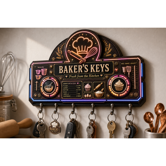 Baker Gift Wooden Key Hanger Personalized Key Holder for Bakery Kitchen Entryway