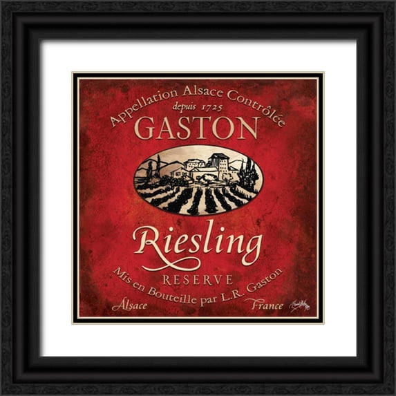Baker, Mary Beth 20x20 Black Ornate Wood Framed with Double Matting Museum Art Print Titled - Still Life Wine Label Square V