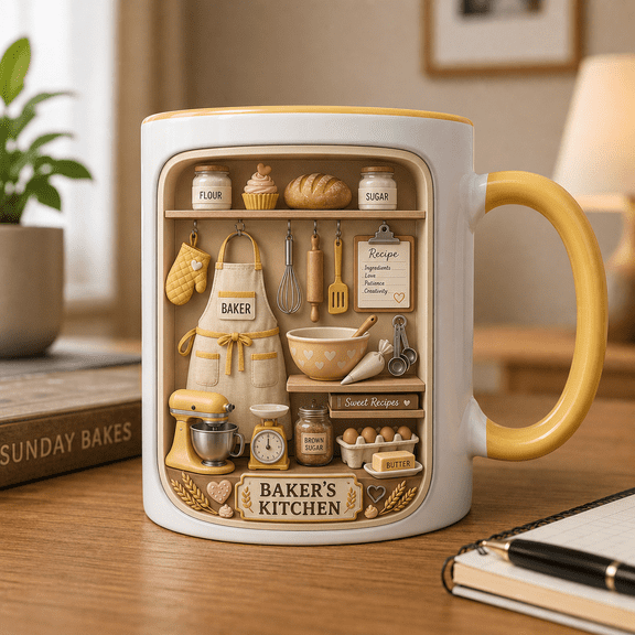 Baker Mug 3D Effect Baking Gift for Home Bakers, Pastry Lovers & Recipe Fans