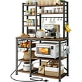 thumbnail image 1 of Baker Rack with Power Outlet - Microwave Stand with Storage, Large Coffee Bar Station with 14 Hooks, Metal Kitchen Shelf Rack for Spices, Pots (Rustic Brown), 1 of 6