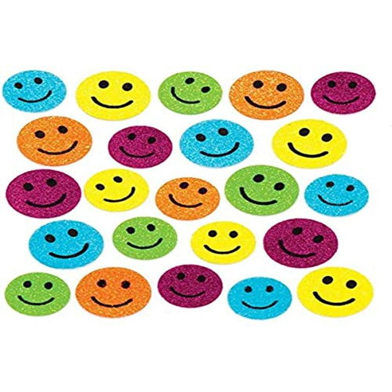 Baker Ross AW543 Happy Face Glitter Stickers - Pack of 100, Self Adhesives,  Perfect for Children to Decorate Collages and Crafts, Ideal for Schools