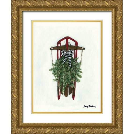 Baker, Sara 12x14 Gold Ornate Wood Framed with Double Matting Museum Art Print Titled - Vintage Winter Sled