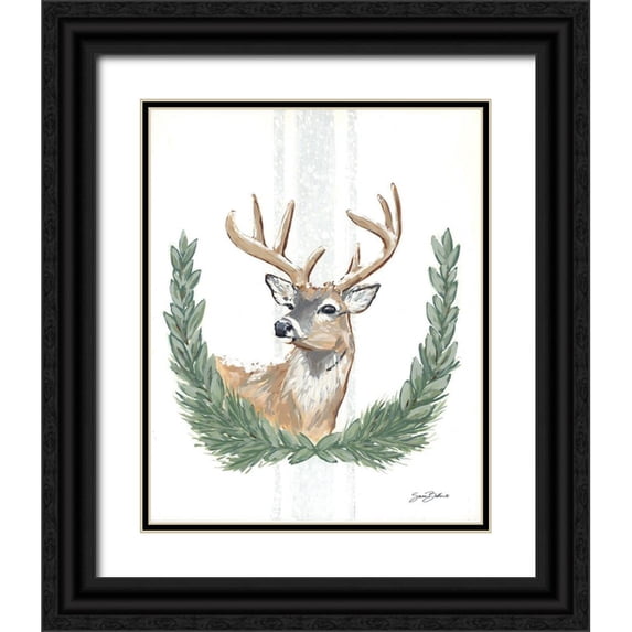 Baker, Sara 15x18 Black Ornate Wood Framed with Double Matting Museum Art Print Titled - Arctic Winter Deer