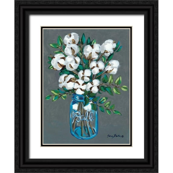 Baker, Sara 15x18 Black Ornate Wood Framed with Double Matting Museum Art Print Titled - Vintage Blues with Cotton