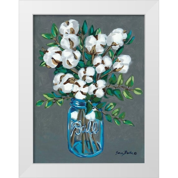 Baker, Sara 15x18 White Modern Wood Framed Museum Art Print Titled - Vintage Blues with Cotton