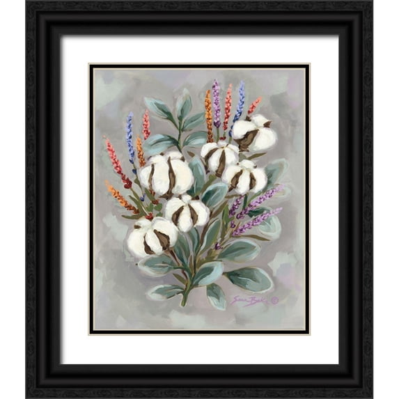 Baker, Sara 20x24 Black Ornate Wood Framed with Double Matting Museum Art Print Titled - Cotton Bouquet