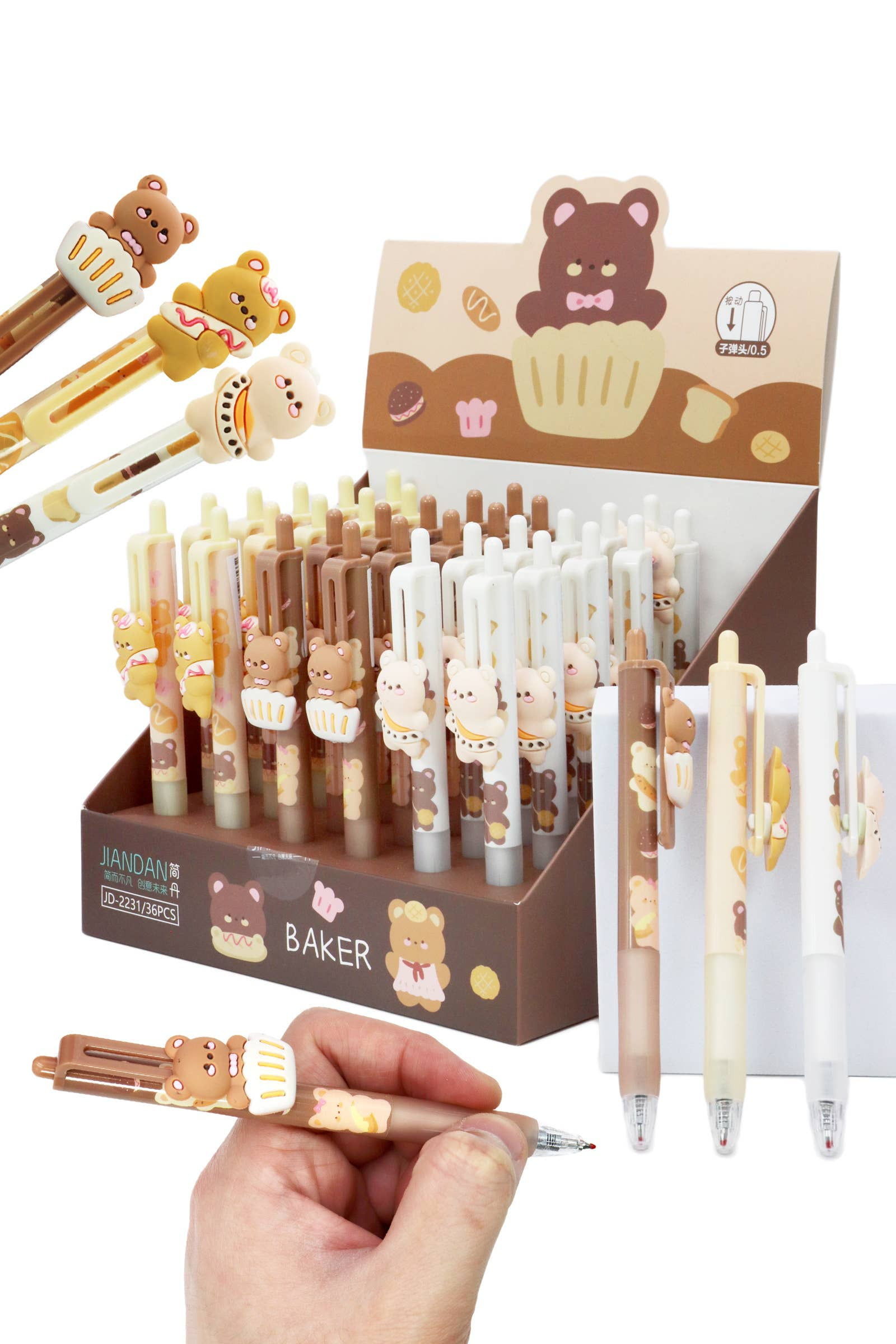 Kawaii Brown Bear Retractable Ballpoint Pen - Multicolor Ink, Cute Cartoon Design For School & Office