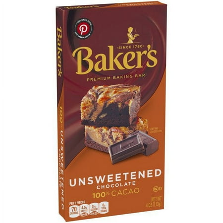 Baker's Unsweetened Chocolate Premium Baking Bar with 100 % Cacao (4 oz Box)