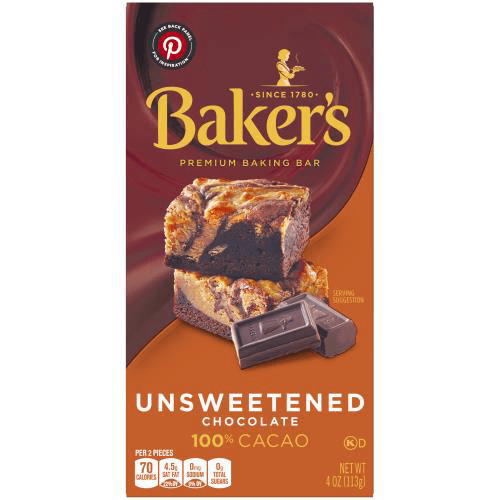 Baker's Baking Chocolate Bar 100 Cacao Unsweetened, 4 Oz