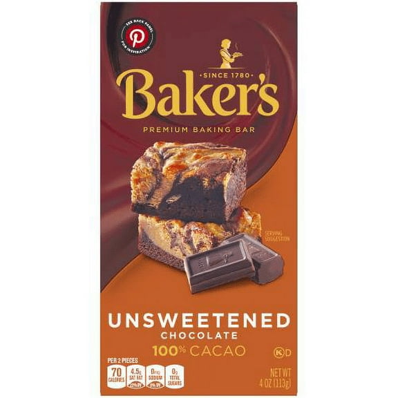 Baker's Baking Chocolate Bar 100% Cacao Unsweetened, 4 Oz