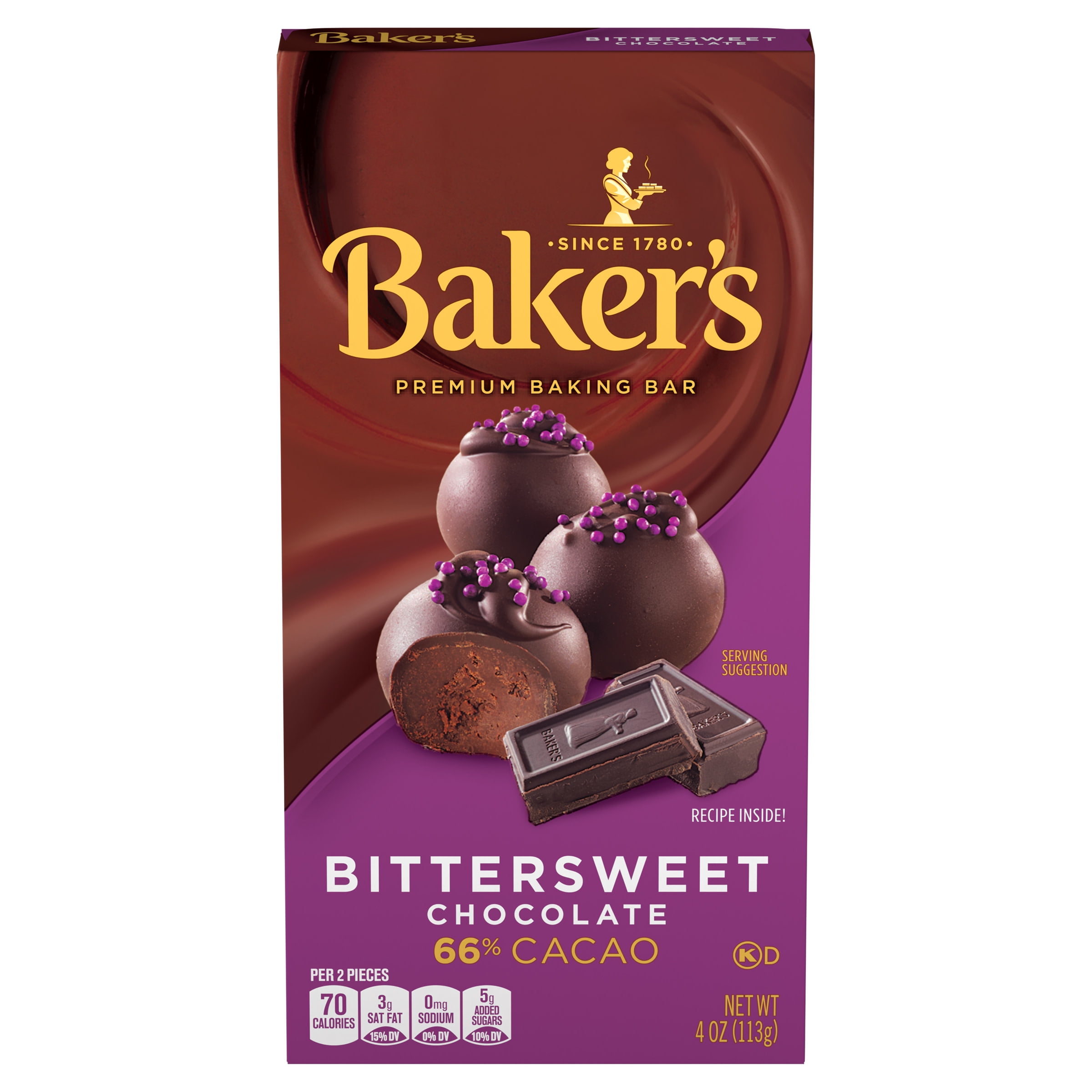Baker's Bittersweet Chocolate Premium Baking Bar with 66 Cacao, 4 oz