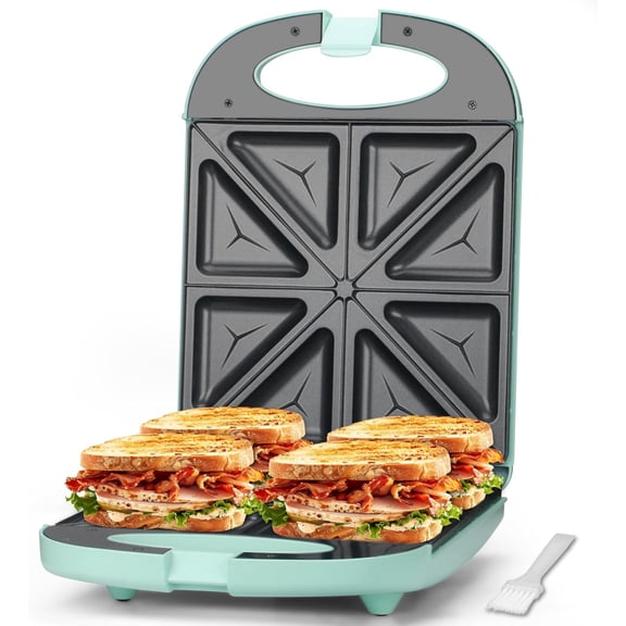 Baker's Breakfast Sandwich Maker, 4 Slices of Grill Press Sandwich Maker, Electric Sandwich Maker with Light, Grill Cheese & Egg Muffin Sandwich Maker, Aqua