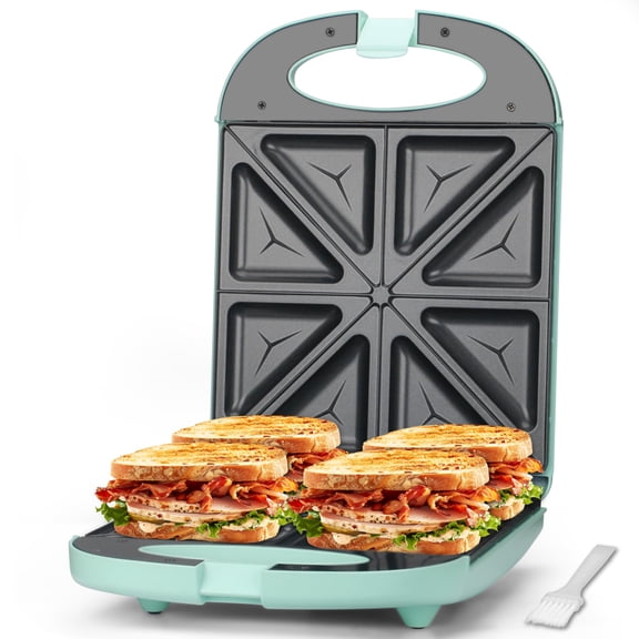 Bakers Friend Breakfast Sandwich Maker, 4 Slices of Panini Grill Press Sandwich Maker, Electric Sandwich Maker with Indicator Light, Grill Cheese & Egg Muffin Sandwich Maker, Aqua