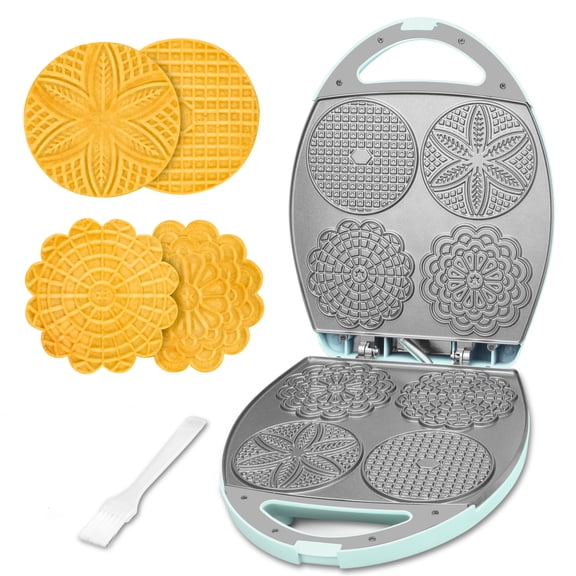 Baker's Friend Multi Pizzelle Maker Electric, Stroopwafel Iron, 4 x 4.5'' Pizzelle Waffle Cookies Maker with Temperature Control, Ideal for Holidays, Parties & More, Great Choice for Gift Y101