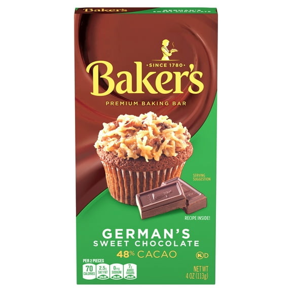 Baker's German's Sweet Chocolate Premium Baking Bar with 48% Cacao, 4 oz Box