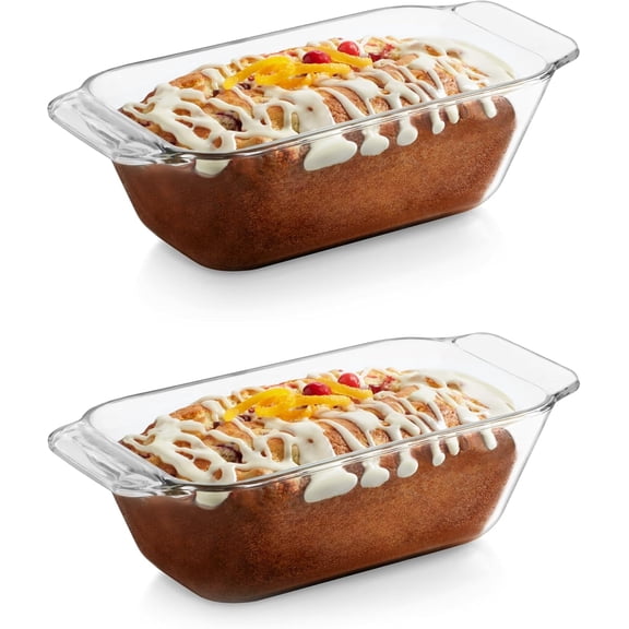 Bakers Premium Glass Loaf Baking Dish Set of 2, Stackable Bakeware with GreatGrip Handles, Durable Glass Bread Pans