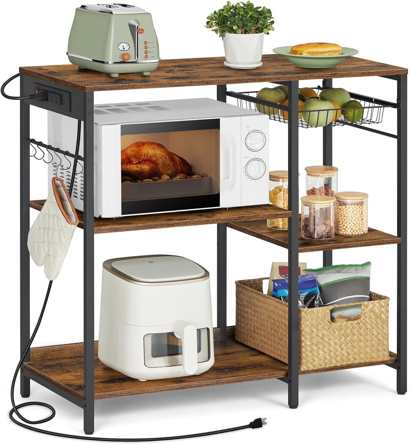 Baker's Rack, Coffee Bar Stand with Charging Station, 35.6 Inches Tall ...