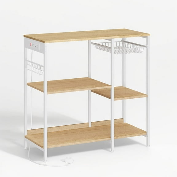 Baker's Rack, Coffee Bar Stand with Charging Station, Storage Shelves, 15.7 x 35.4 x 35.6 Inches, Oak Beige