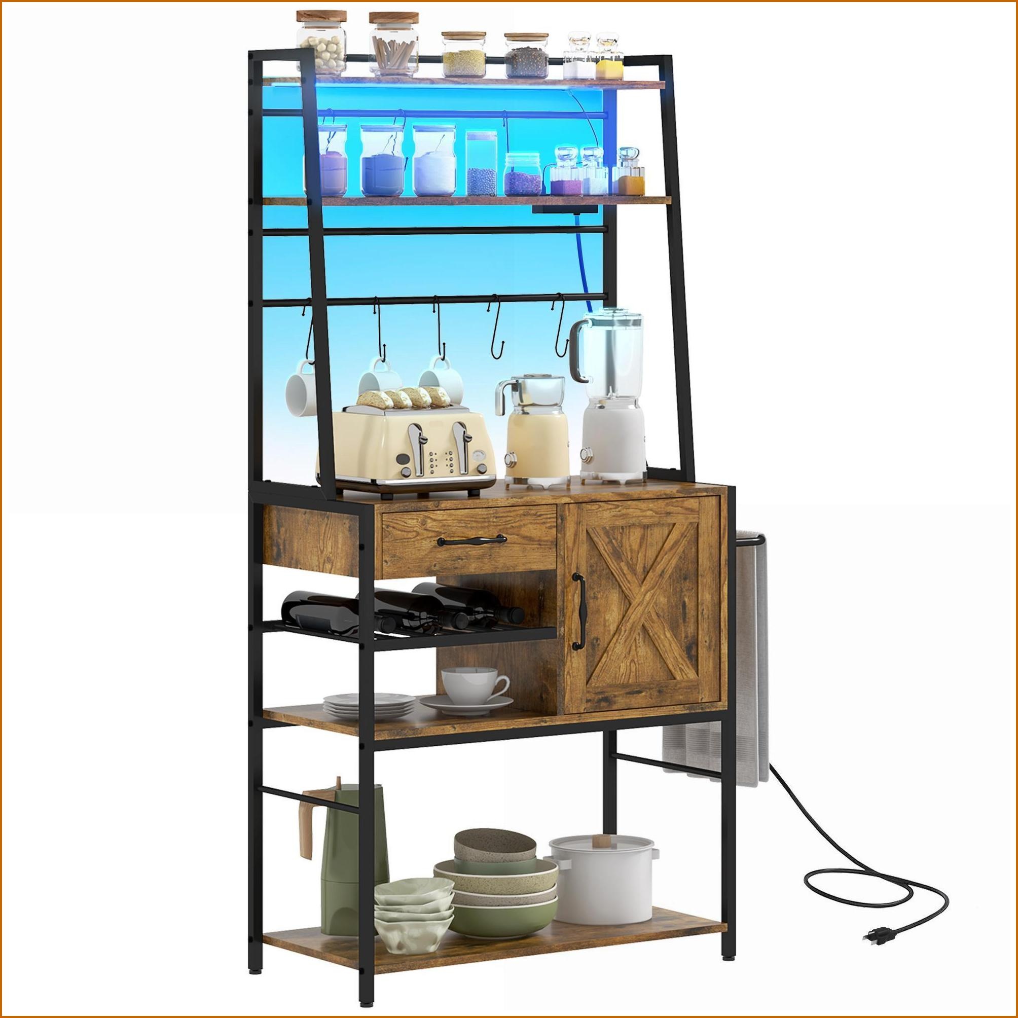 Particleboard Offcut Rackoffcut Rack Baker's Rack Industrial Rustic Brown with LED Lights, Power Outlets ...