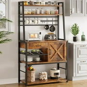 Baker's Rack Kitchen Microwave Oven Stand with Storage Cabinet and Drawers, Coffee Bar Cabinet, Rustic Brown