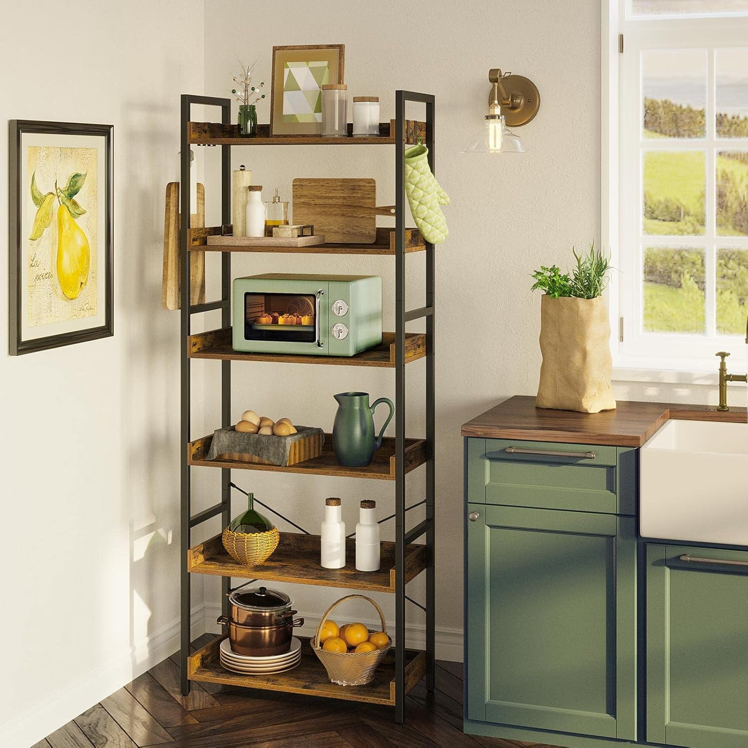 Baker's Rack Kitchen, Microwave Stand with Storage, Industrial ... - Delivered Baker'S Rack Kitchen Cabinets Reviews