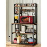 Baker's Rack with Power Outlet, BUG HULL Large Microwave Oven Stand with Charging Station & Removable Hooks, 5 Tier Industrial Storage Shelf, Coffee Bar, Brown