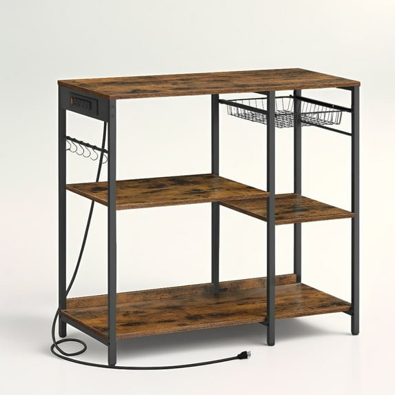 Baker's Rack, Coffee Bar Stand with Charging Station, Storage Shelves, 15.7 x 35.4 x 35.6 Inches, Rustic Brown