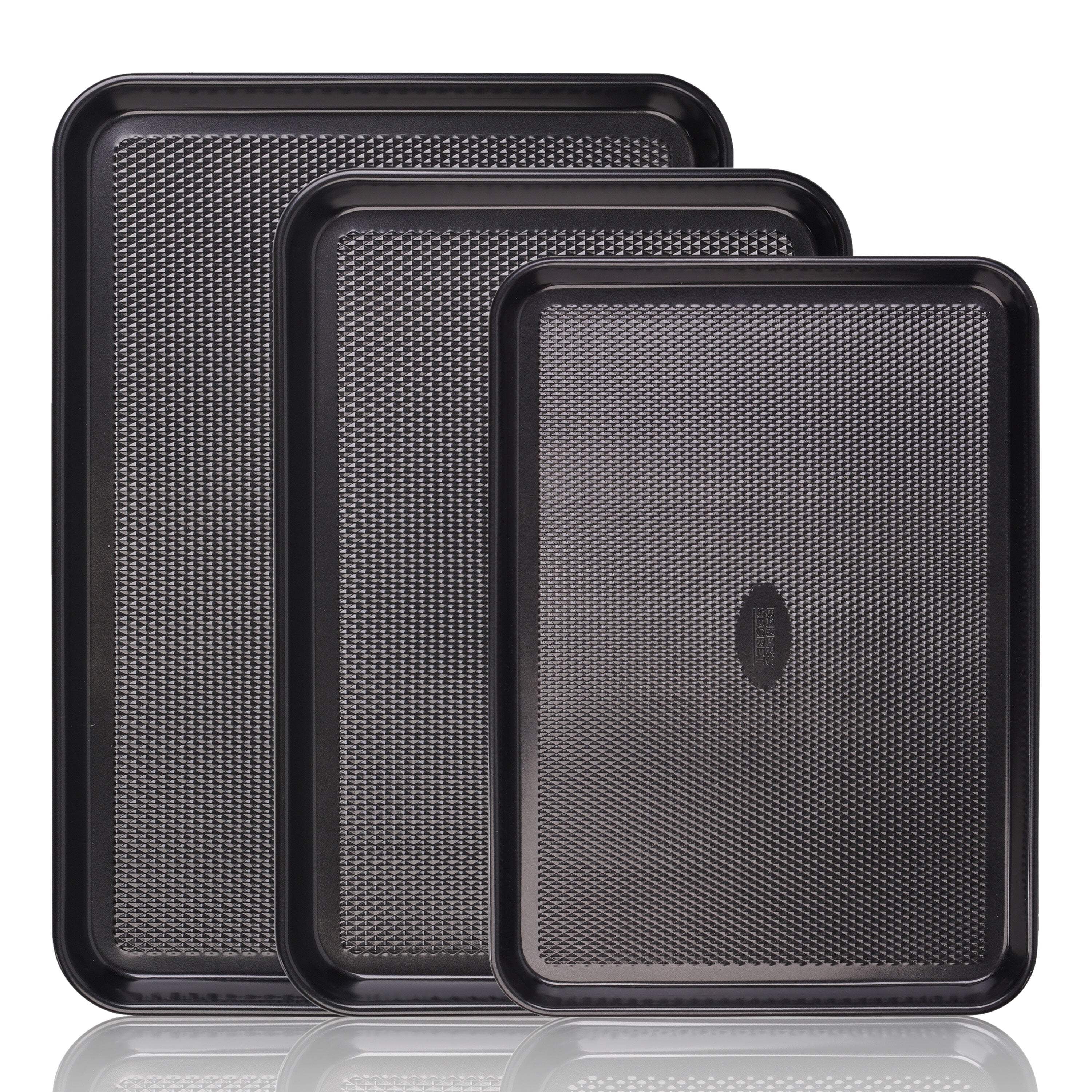 Baker's Secret Baking Sheet Pan Set, 3x Cookie Sheets for Oven, Diamond Texture Premium Air Flow (Black)