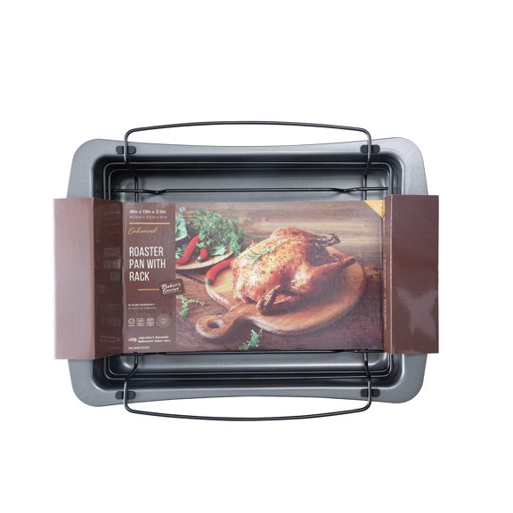 Baker's Secret Roaster with Rack 18"x13", Heavy Gauge Carbon Steel Roaster with Floating Rack, Turkey Roasting Pan with Rack, Dishwasher Safe Kitchen Accessories - Essentials Collection