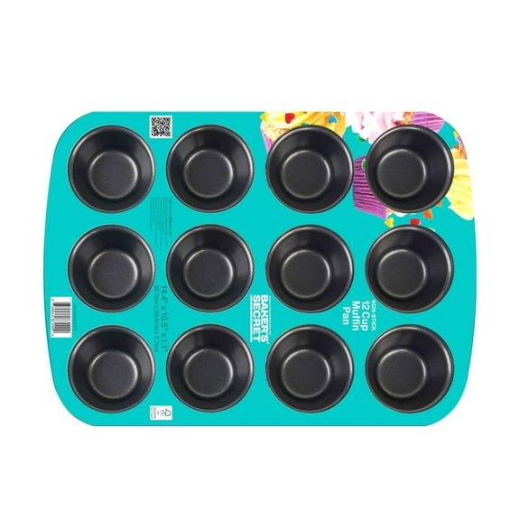 Baker's Secret Nonstick 12-Cup Carbon Steel Muffin Pan, Gray