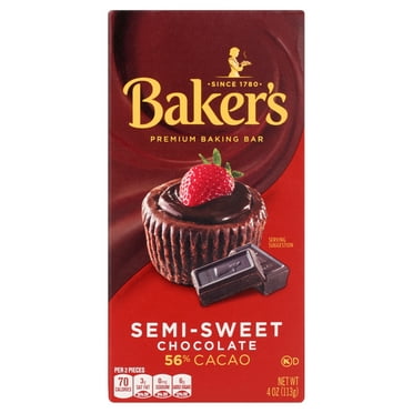 Baker's Semi-Sweet Chocolate Premium Baking Bar with 56% Cacao, 4 oz Box