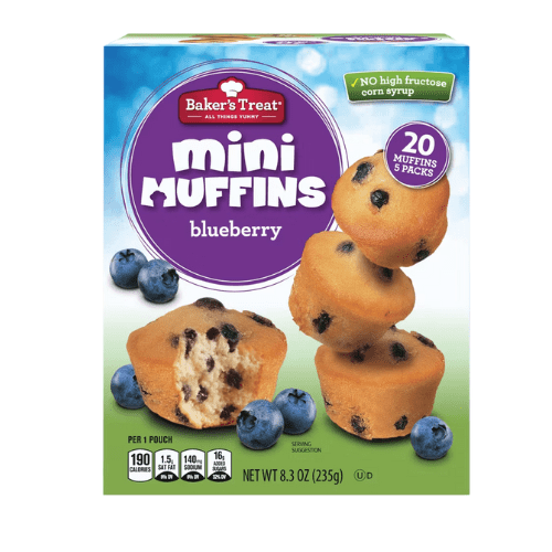 Baker's Treat Mini Muffins Blueberry 20 Count 8.3 oz