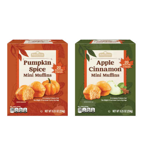 Baker's Treat Pumpkin Spice and Cinnamon Apple Mini Muffins ,2 Pack Variety 8.25 oz