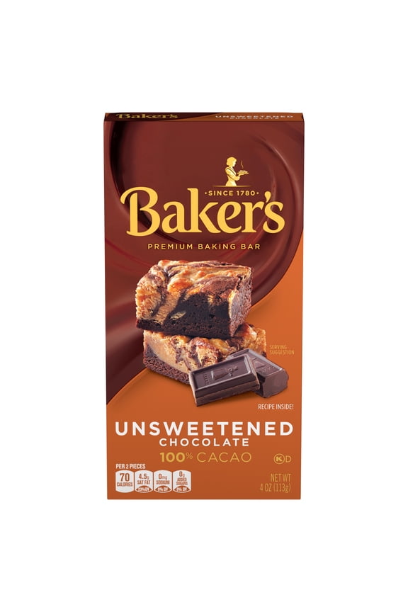 Unsweetened Chocolate Premium Baking Bar with 100 % Cacao, 4 oz Box